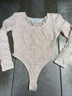 Lace Long-Sleeve One-Piece in Light Pink